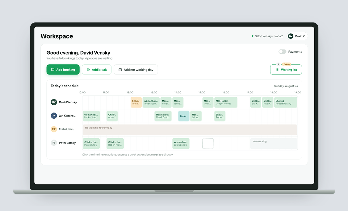 Multibooking dashboard preview